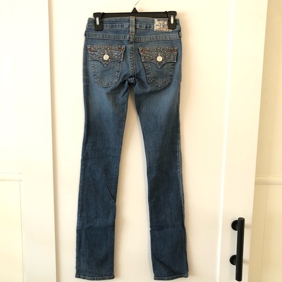 True Religion Blue Embellished Straight Jeans 25 - Picture 1 of 15